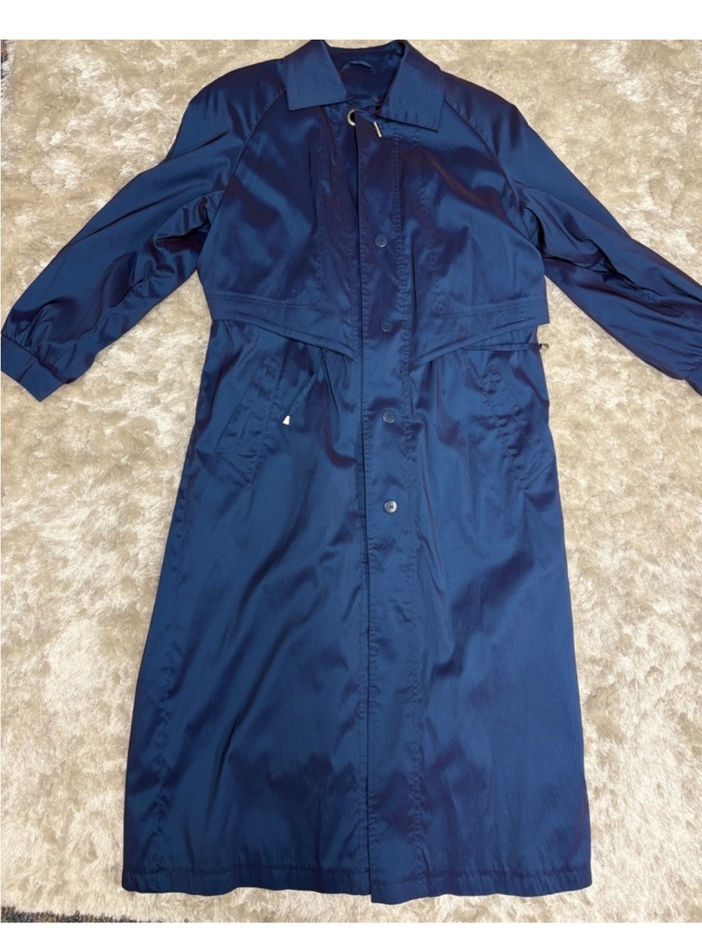 Women's Unique Metallic Blue Rainy Day Trench Coat -Size 10-Vintage 90s - Picture 12 of 12